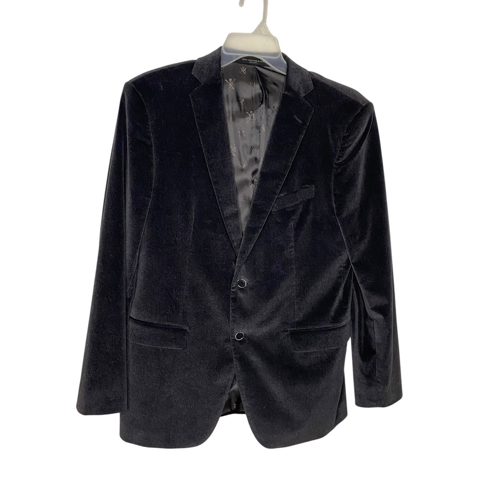 John Varvatos USA Mens Deep Grey Velour Blazer Bleecker JN 44L 2-Button Coat